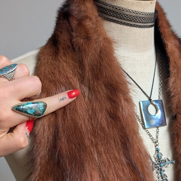 Vintage Red Mink Fur Stole Glam Mobwife Shrug Luxury Scarf Shawl Furry Collar - Picture 9 of 10